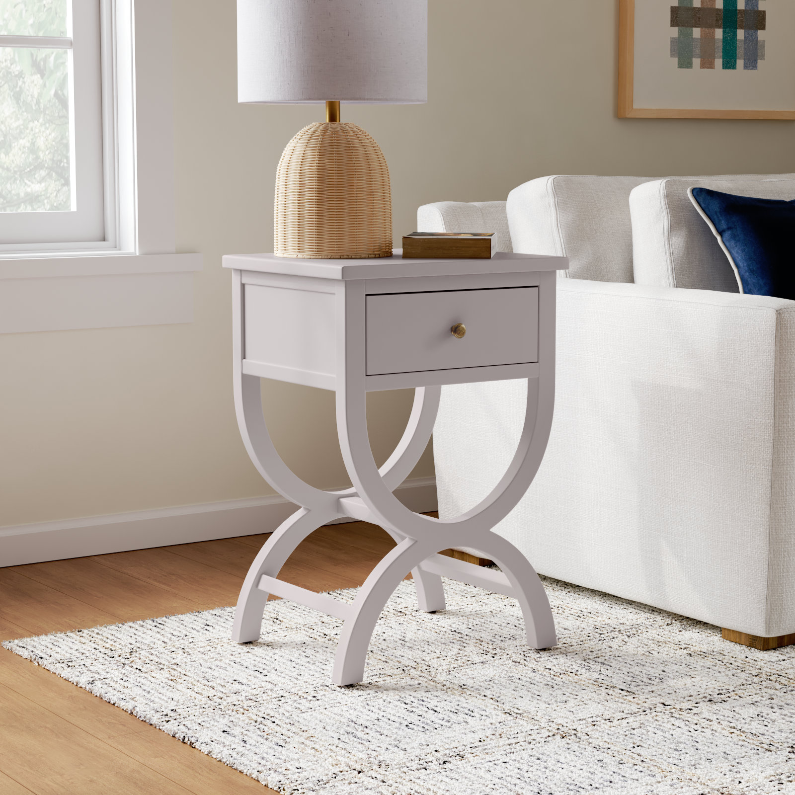 Floris End Table With Storage, Gray Mauve