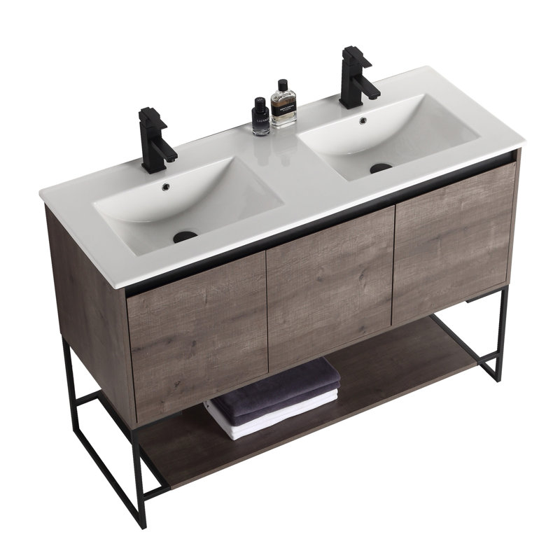 Ensemble de meuble-lavabo double 48 po Carliana, Gris