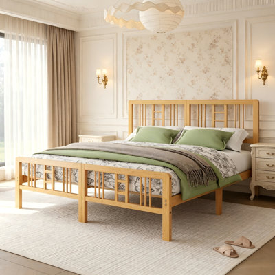 Cadre de lit King Size en bambou naturel de 25 cm (10 po), cadre de lit plateforme avec lattes métalliques, sans grincements ni oscillations, aucun sommier requis.