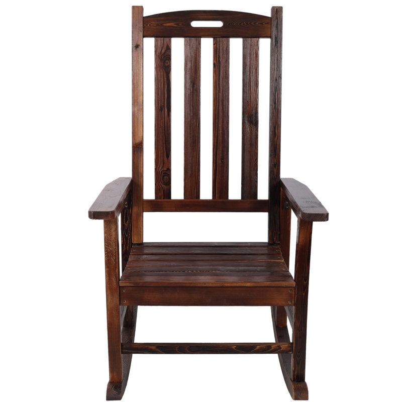 Chaise berçante surdimensionnée en bois brun avec chaise berçante surdimensionnée à dossier haut et assise large avec dossier haut