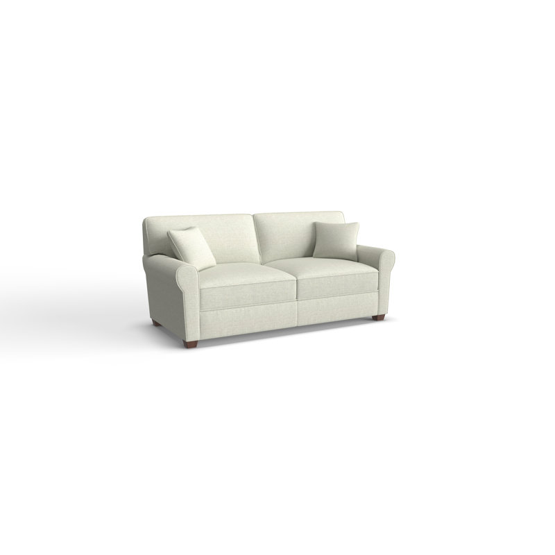 Shannon Upholstered 76'' Sofa, Light Beige, Honey Birch