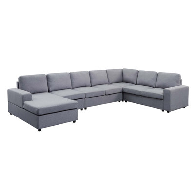 Tifton 147" Linen 7 Seat Reversible Modular Sectionals Sofa Chaise