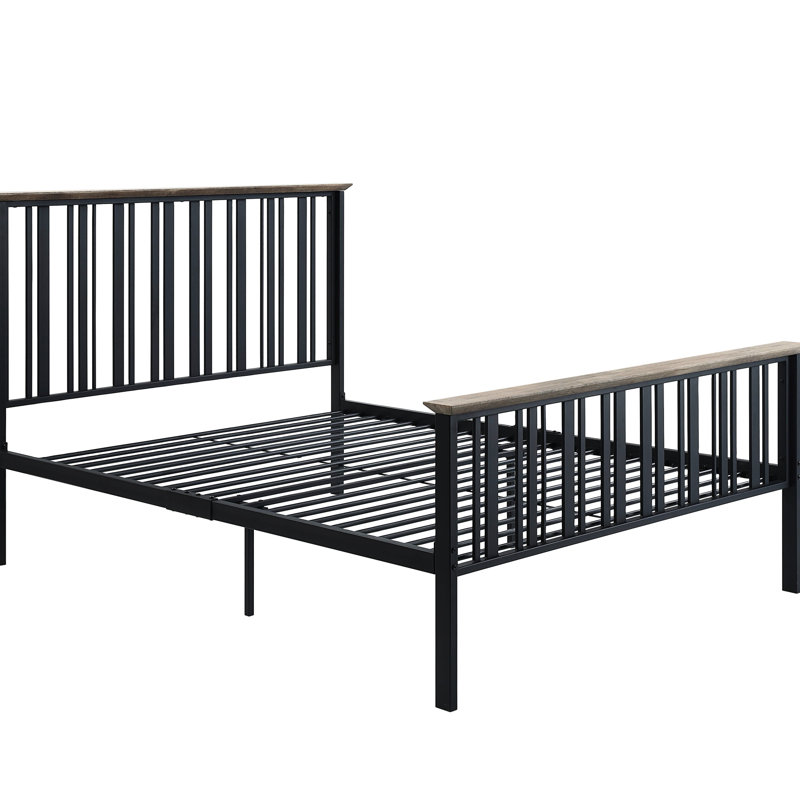 Lit double au fini chêne antique et noir, sans sommier, garniture en bois, sommier à lattes et métal, matelas de 8 po recommandé, capacité de rangement de 330 lb, tête de lit recommandée,