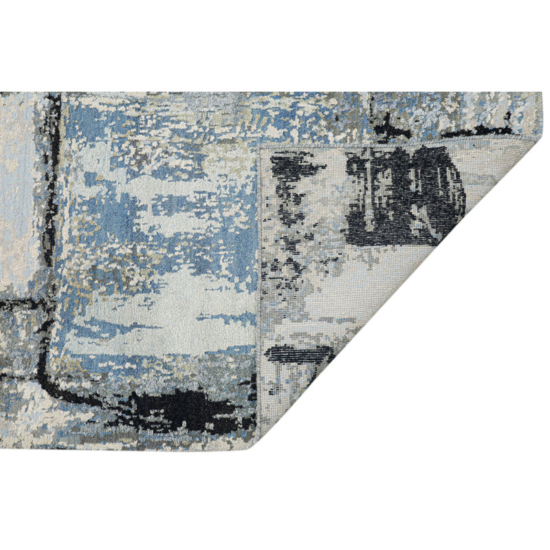 Handmade Silk and Wool Abstract Area Rug, Rectangle 8' x 10'