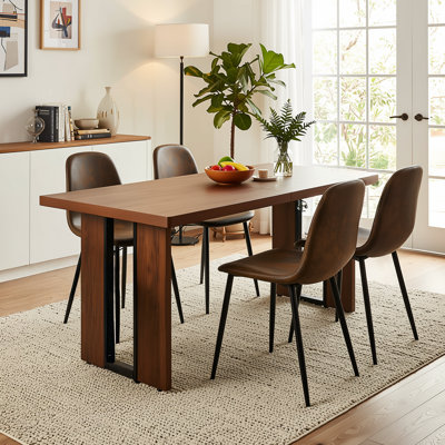 63" 5-Piece Rectangular Dining Table Set with Upholstered Chairs, Modern Wood-Look Set for Kitchen Dining Room