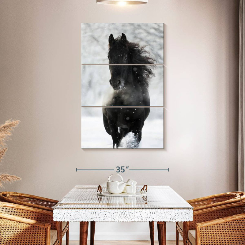 Cheval frison foncé Brampt, H 50 po x l 32 po