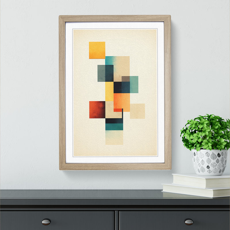 Minimalist Geometric - Single Picture Frame Print on Wood, Oak, 64cm H x 46cm W x 2cm D