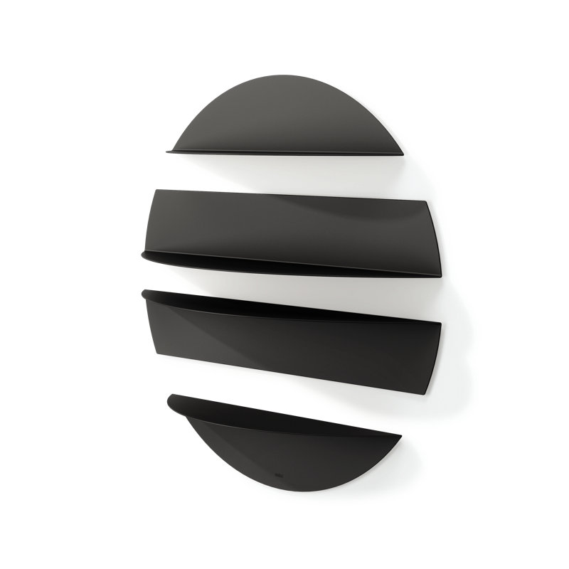 Solis Modern Black Bent Metal Floating Wall Shelf Set