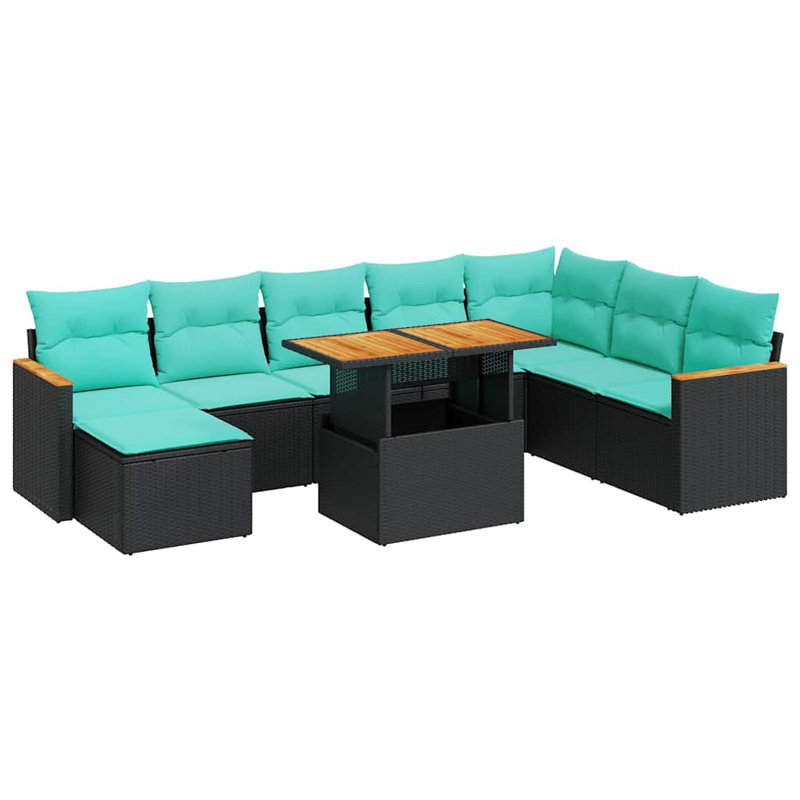  Ensemble de canapé de patio 9 pièces avec coussins en rotin de polyester noir