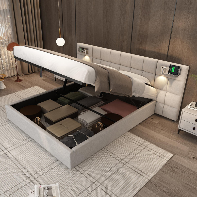 Casheena Upholstered Ottoman Storage Bed, Beige