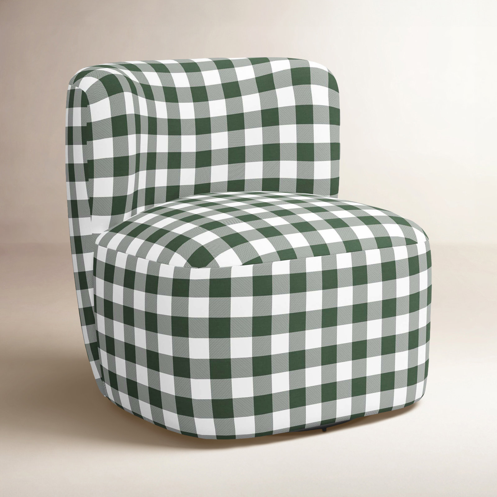 Mariza Swivel Slipper Chair, Classic Gingham Evergreen