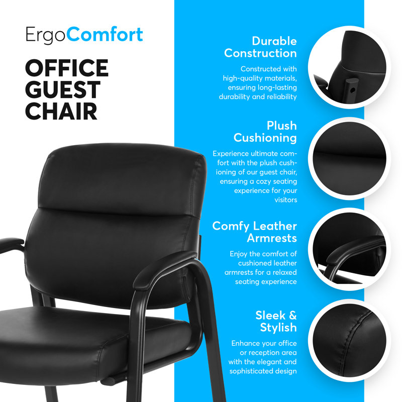Black Leather Guest Chair with Padded Arms, 1 Pack