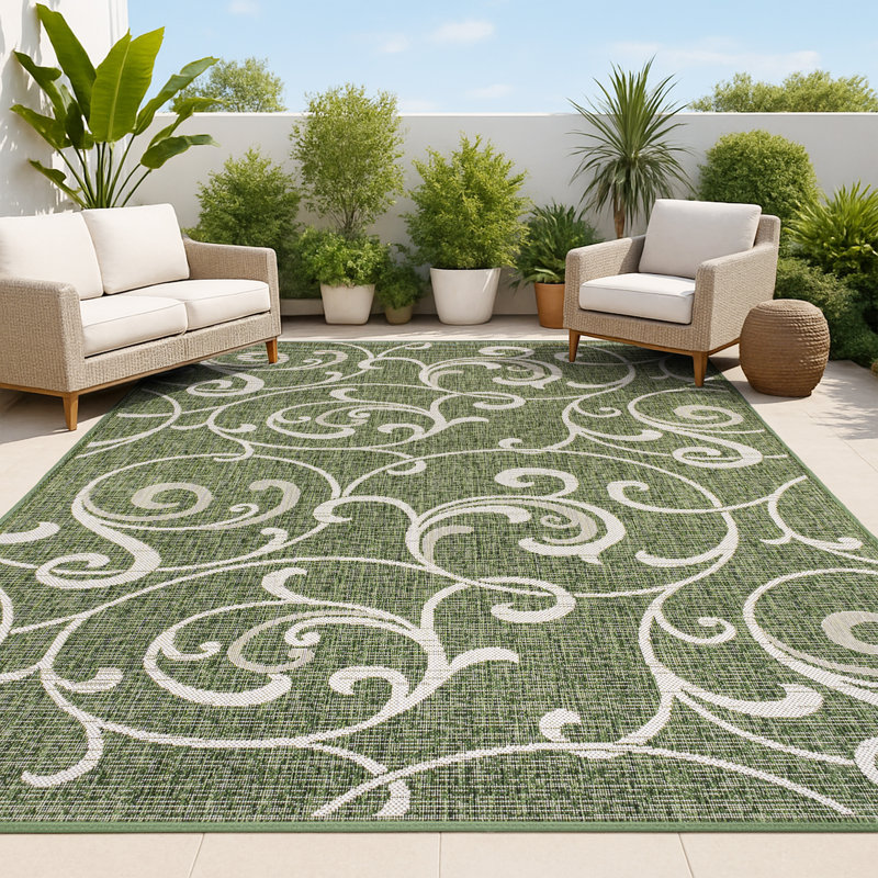 Tapis d'intérieur / extérieur à volutes Maribel, Rectangle 5 pi 3 po x 7 pi 7 po