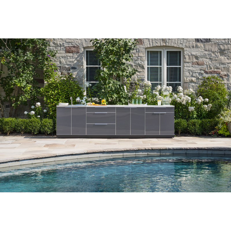Outdoor Kitchen 97" W x 24" D Free Standing 4-Piece Modular Cabinet Set in Slate Grey
