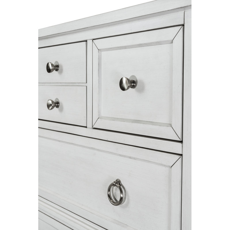 Commode 7 tiroirs Point Breeze - blanc frais avec finition glacis gris doux