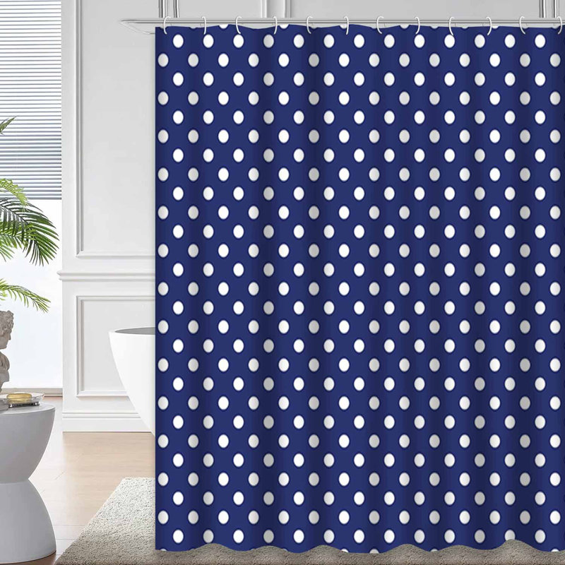 Rideau de douche à pois blanc marine avec 12 crochets Tile, L 72 po x l 72 po