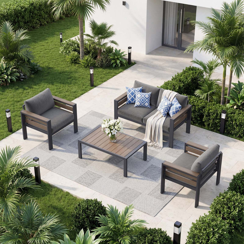 Outdoor Patio Conversation Set with Cushions, Modular Sofa Set, Assorted Configuration, 4-Piece / 5-Piece / 7-Piece Options