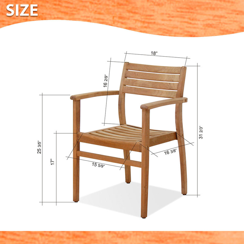 Teak Wood Outdoor Dining Armchair Set of 2