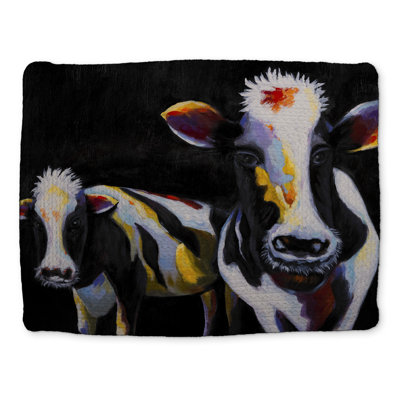 Napperon tressé blanc avec deux vaches amusantes - Décoration intérieure