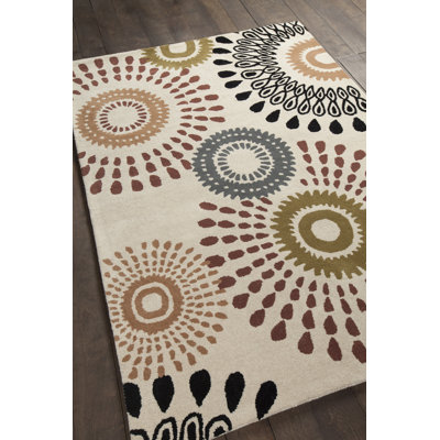 Acworth Authentic Hand-Tufted Handmade Rust, Olive & Cream Modern Bohemian Sunburst Medallion Wool Area Rug