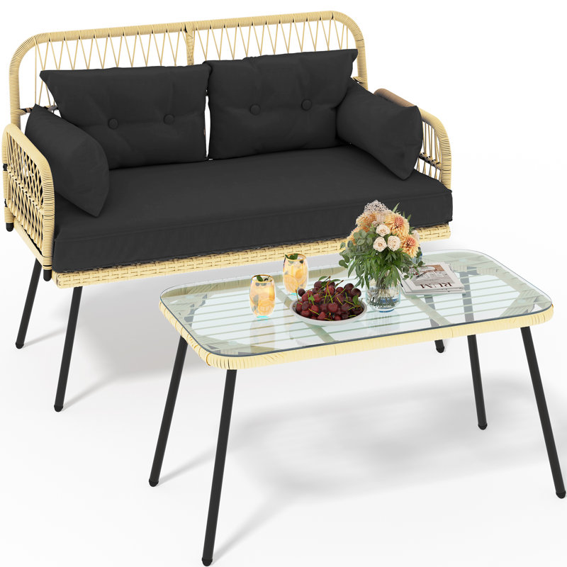 Darst 2 - Person Patio Conversation Set with Cushions, Navy Blue