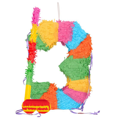 Fax Potato - Pinatas Number 3 Cardboard Pinata, Stick and Blindfold Set - W35cm x D7.5cm x H50cm - Multi