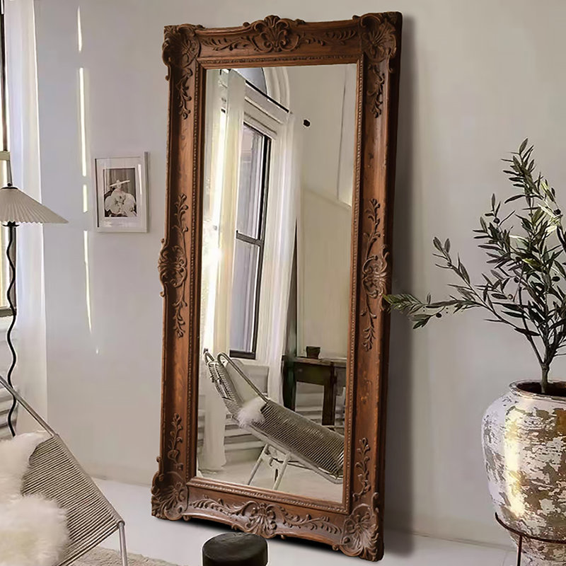 European-Style Classical Carved Full-Length Mirror, 70.87" x 31.5"