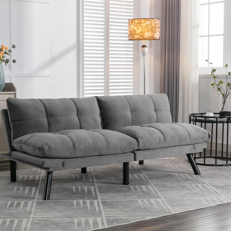 Modern Convertible Sofa Bed, Light Gray Microfiber