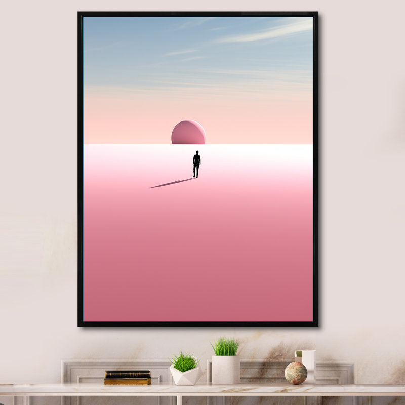 «Pink Minimalisme Solutide Expression» sur toile, H 32 po x l 16 po x P 1 po, Cadre flottant noir