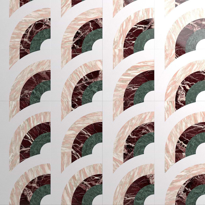 Arc 12X12 Polished Marble Mosaic, Vertical Passion