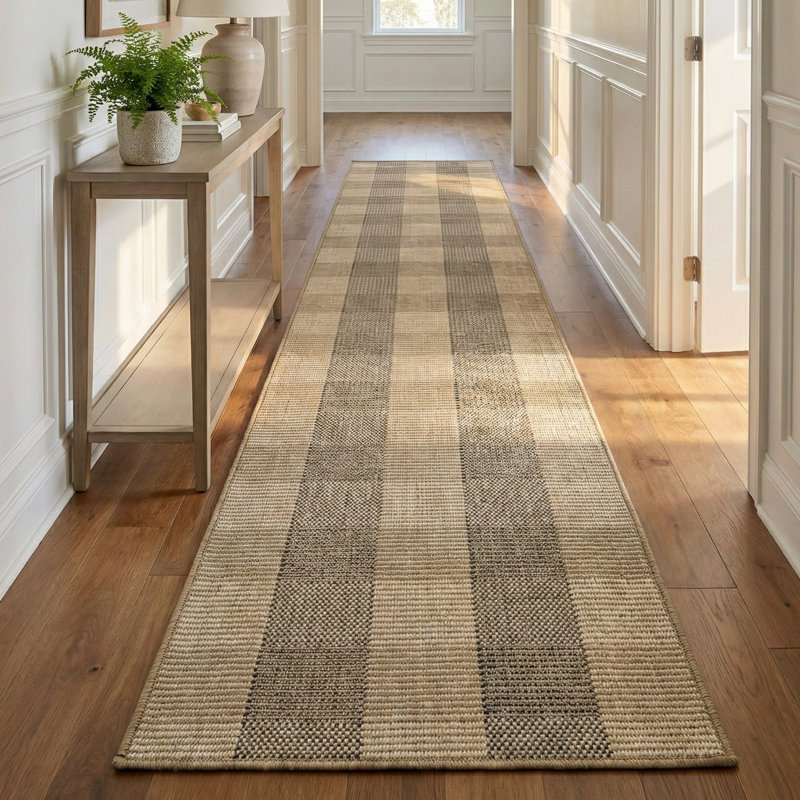 Custom Size Indoor Outdoor Runner Rug (26' x 5' Runner) - Alto Heritage Natural Beige Squares Pet Friendly Flatweave