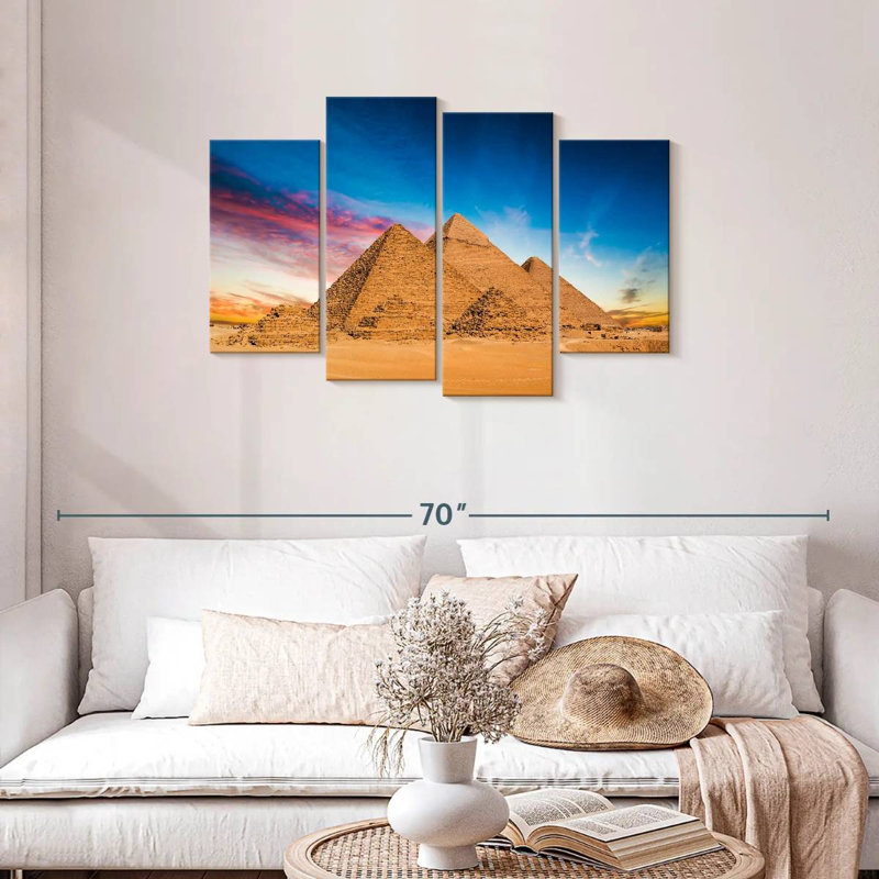 Pyramides d'Adella de Gizeh au coucher du soleil, H 27 po x l 43 po