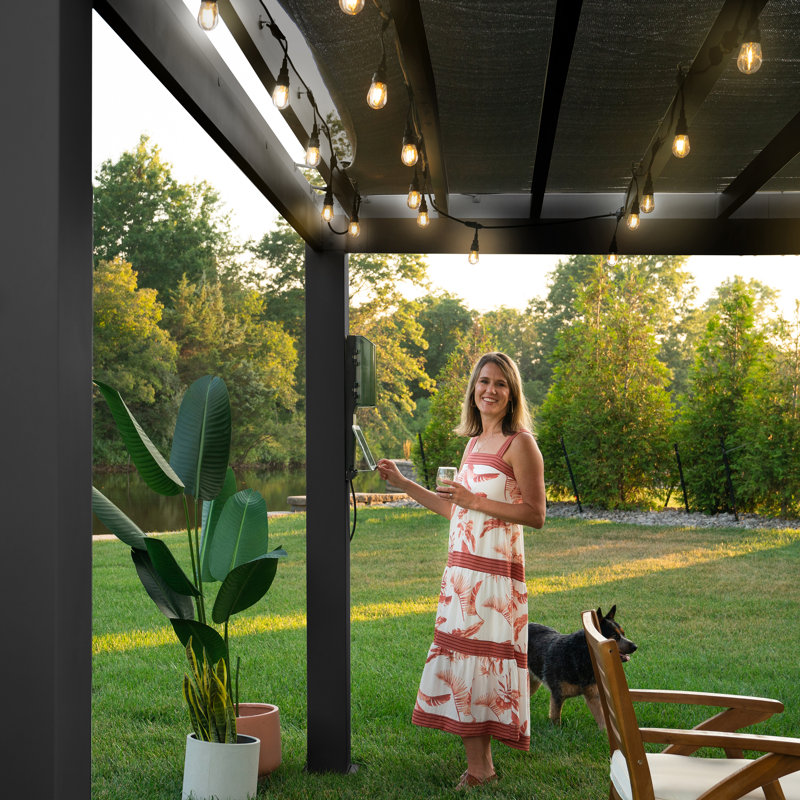 Ensemble de pergola d'extérieur en acier galvanisé 16 pi x 12 pi avec abat-jour de voile et PowerPort Backyard Discovery Trenton
