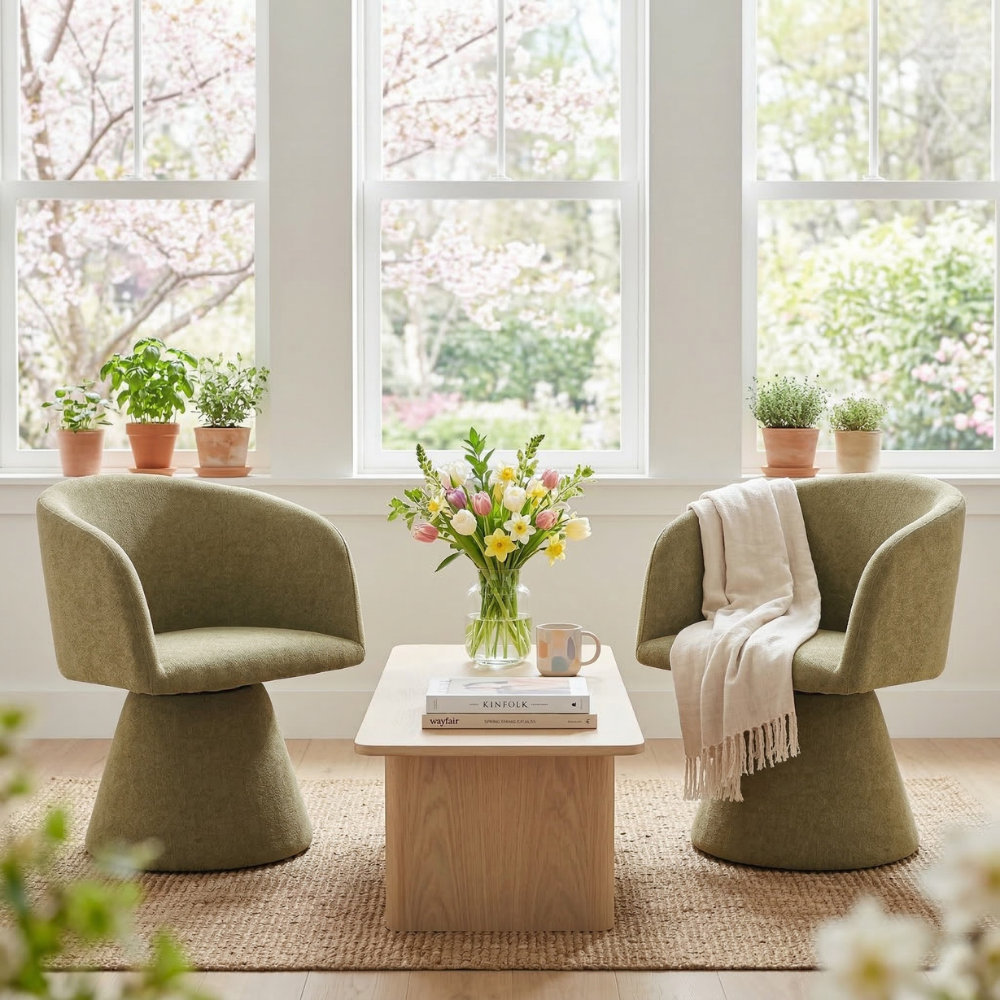 Fawnia Swivel Dining Armchair, Moss Green