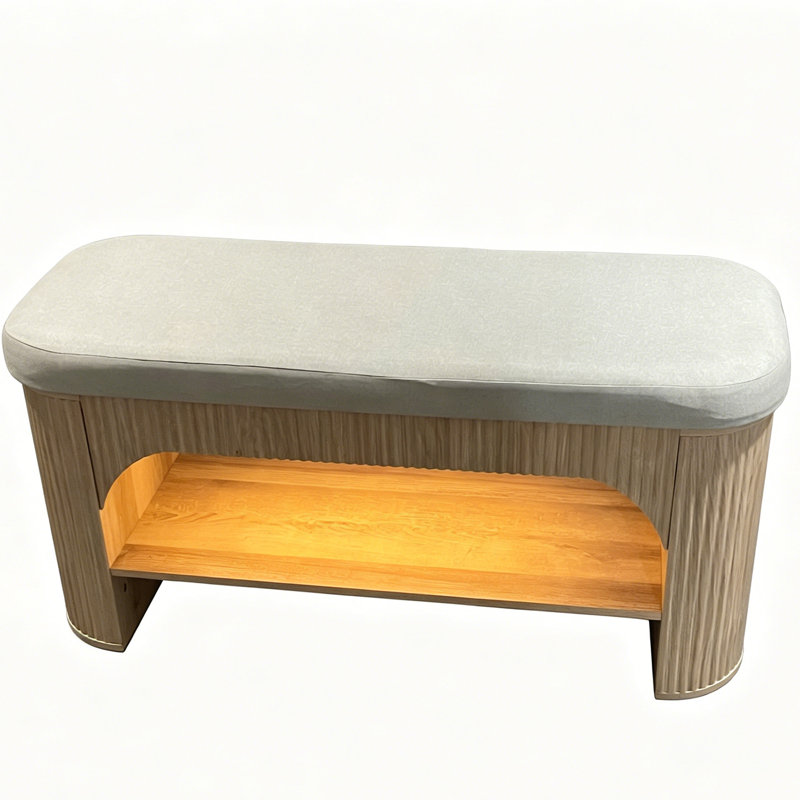 Banc de rangement 39,4 po avec siège rembourré et espace caché, banc de rangement pour hall d'entrée avec lumière DEL