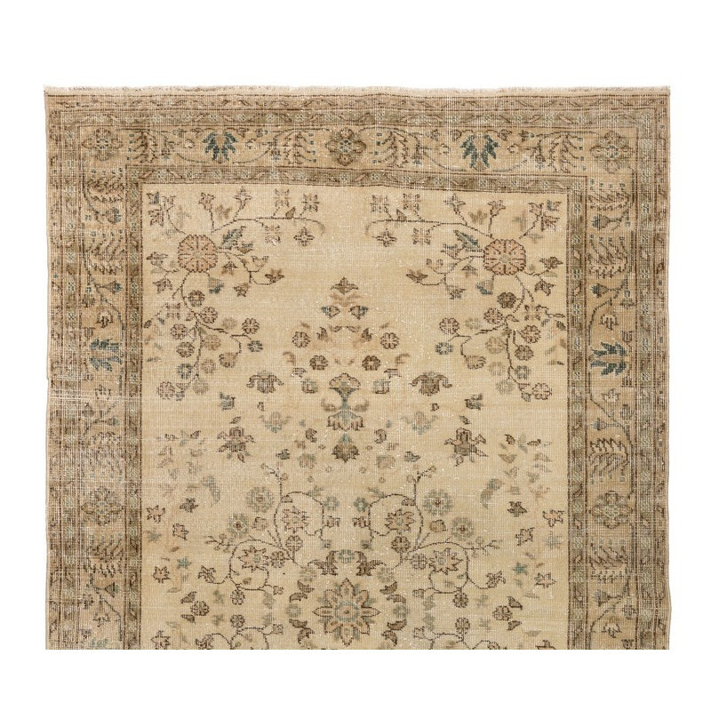 Tapis turc rétro fait à la main avec motif floral Oushak