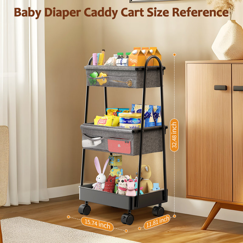 3 Tier Rolling Utility Storage Cart With Lockable Wheels