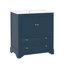 Meuble-lavabo pour salle de bain avec lavabo en céramique, armoire de rangement autoportante moderne avec poignées dorées, portes à fermeture douce, bleu