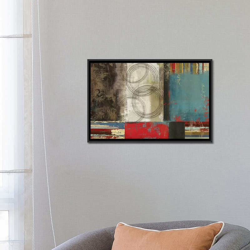 «Spheres and Stripes», impression sur toile, H 18 po x l 26 po x P 1,5 po, Toile avec cadre noir, Pas de tapis
