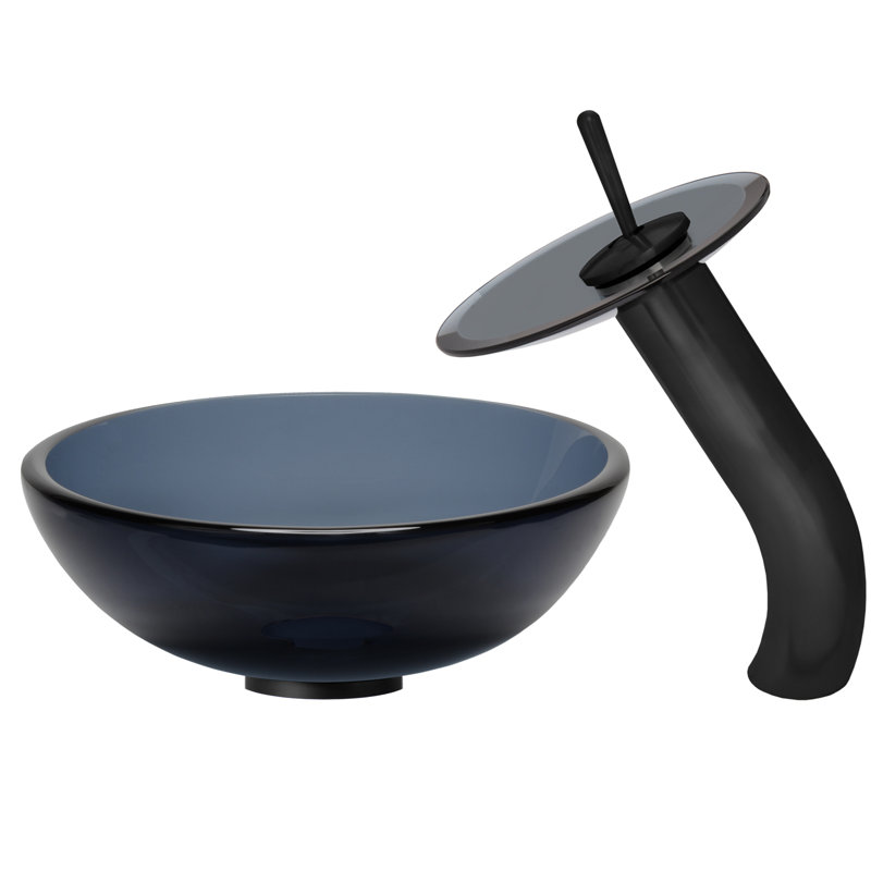 Novatto 12'' Glass Circular Bathroom Sink with Faucet, Matte Black