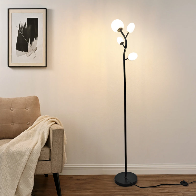4-Light 68'' Black Tree Floor Lamp with LED Bulbs Included, Black