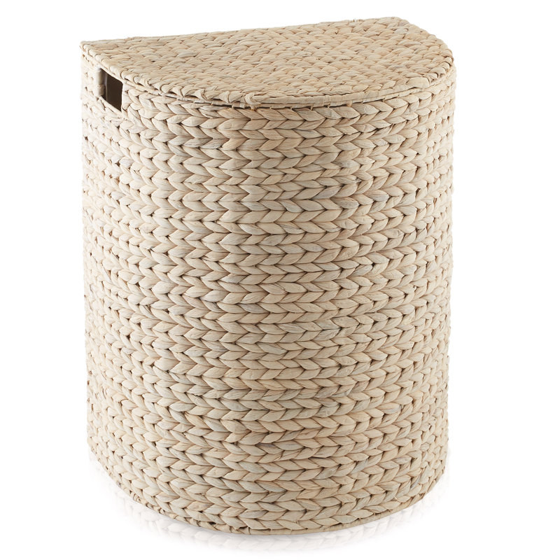 Half Moon Laundry Hamper Basket w/ Lid and Liner for Clothes - Whitewash Hyacinth, Whitewash 