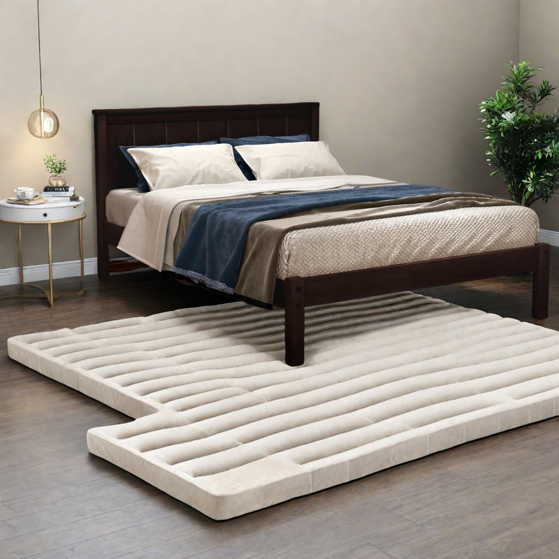 Structure de lit simple en bois durable de style rustique avec tête de lit