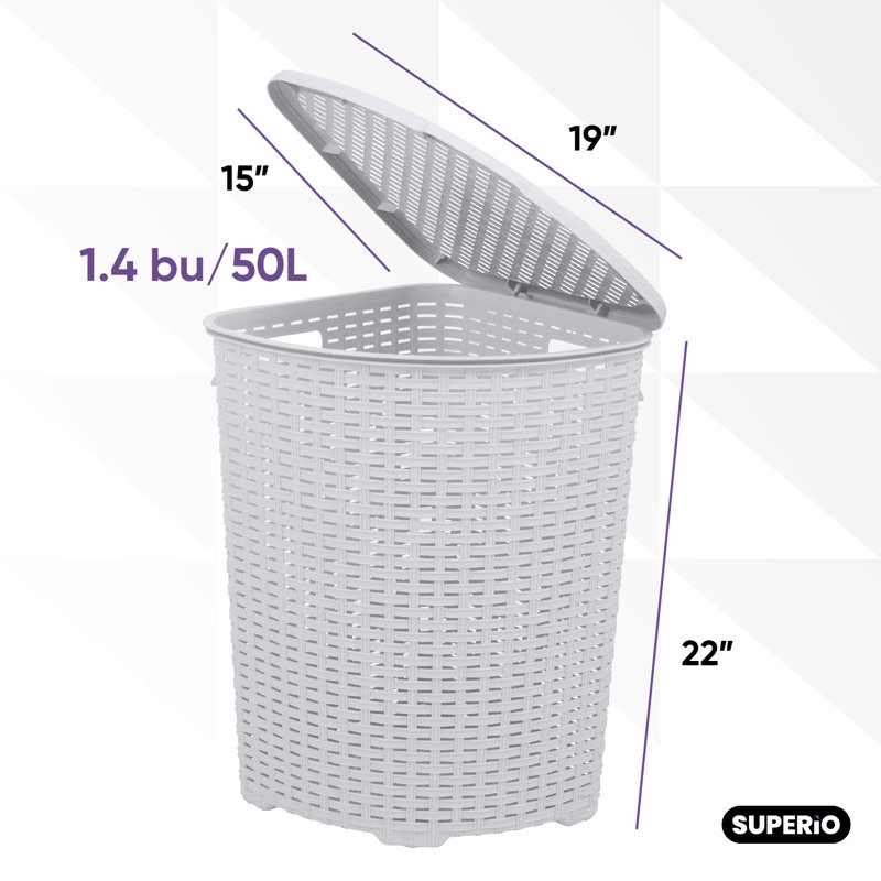 Wicker Laundry Hamper, 22" H x 19" W x 15" D, Matte White