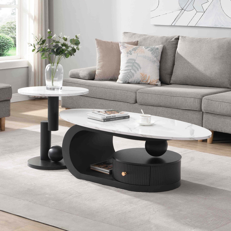 Ensemble de tables basses Modern Nesting, Blanc, Noir, Marbre
