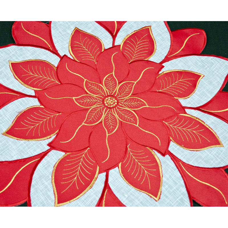 Napperon rouge / dessus de table poinsettia, Rond 24 po