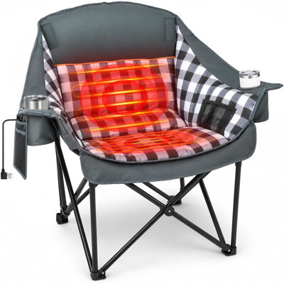 Fauteuil chauffant de camping surdimensionné avec 3 niveaux de chaleur et deux zones de chauffage, siège chauffant pliable et portable pour l'extérieur, idéal pour le camping, le sport et l'utilisation sur la pelouse (pile non incluse)