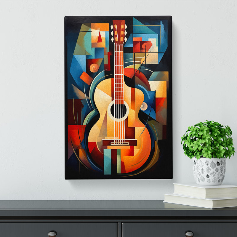 Acoustic Guitar Cubism - Print on Canvas, 50cm H x 35cm W x 3cm D