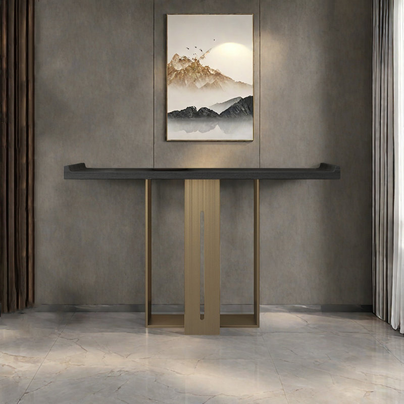 Modern Minimalist Console Table, 33.46" H x 47.24" W x 11.81" D, Black, Champagne Gold