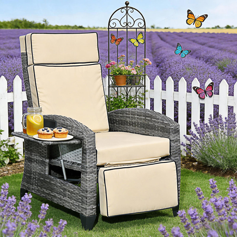 Reclining Lounge Chair, Outdoor Recliner Chair, Khaki